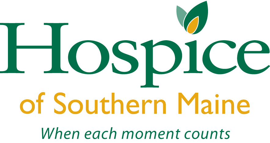 Hospice of Southern Maine logo, green and god with the hospice name and tagline, 'When each moment counts.'