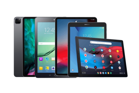 several tablets lined up