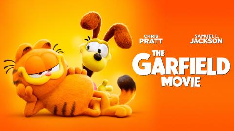 Garfield and Odie sit against an orange background