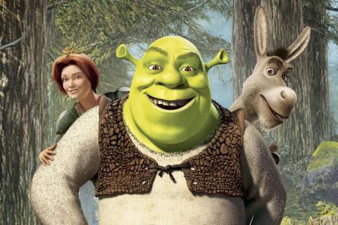 Shrek, Princess Fiona and Donkey in the forest