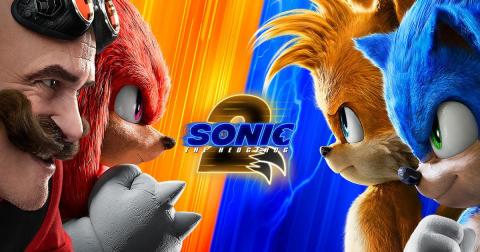 Horizontal movie poster showing two villain characters on the left, squared off against Sonic and Tails on the right, all staring intensely at each other, with the film title in the middle.