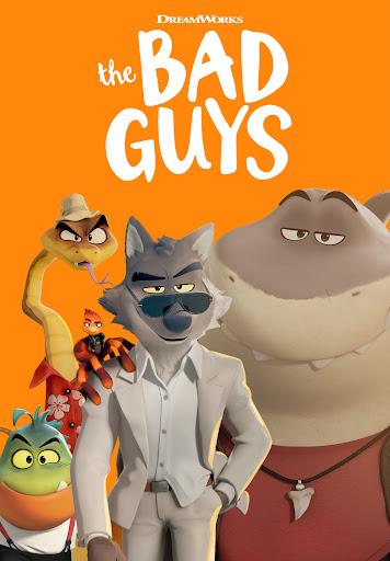 Movie poster for The Bad Guys, showing the four main characters against an orange background