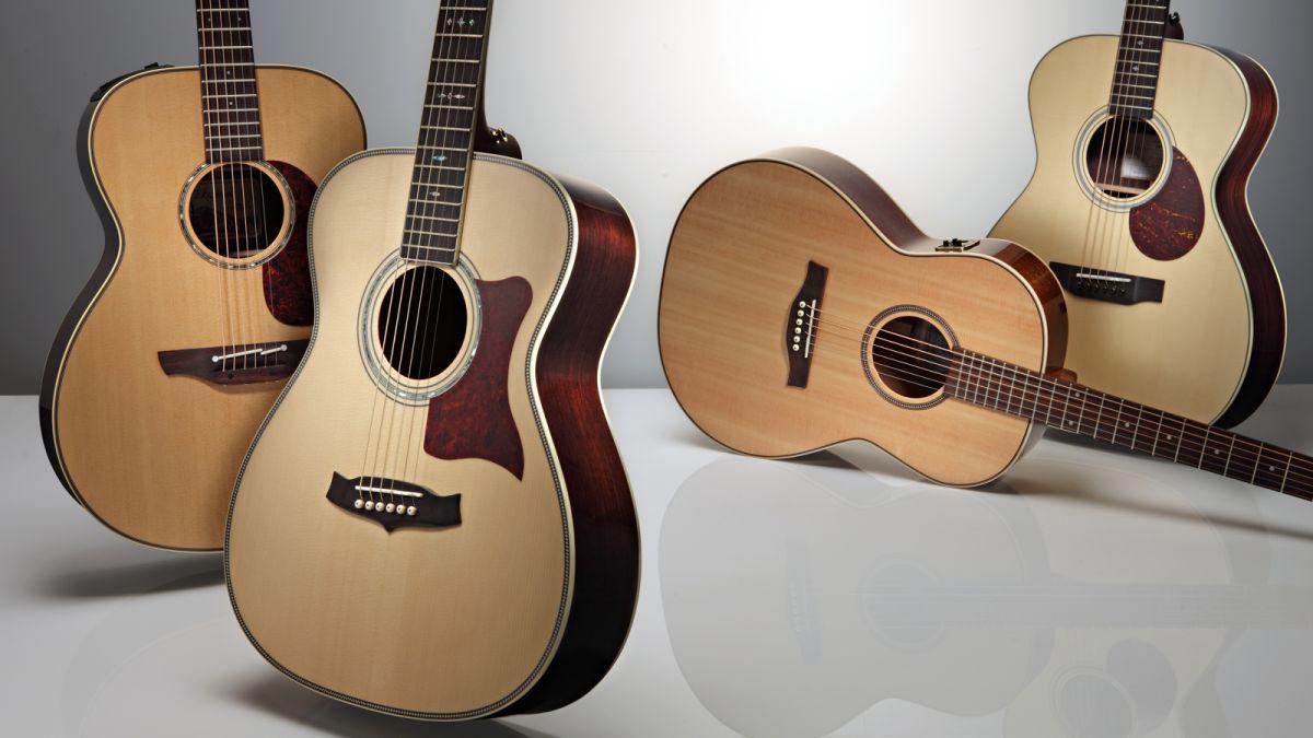 Image of four acoustic guitars arranged together