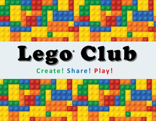 LEGO CLUB is written in black lettering against a multicolored LEGO background