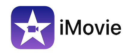 Icon for the iMovie app, a purple square with a white star cut out of the middle. A purple silhouette of a movie camera is in the center of the star.